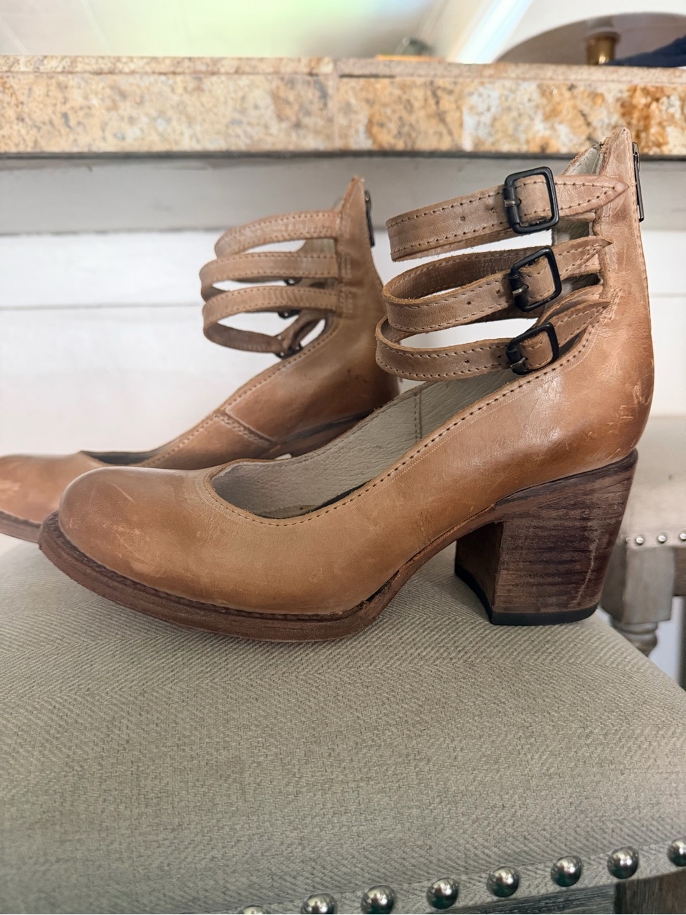 Freebird by Steven Tan Strappy Leather Block Heel Pumps - Picture 2 of 6